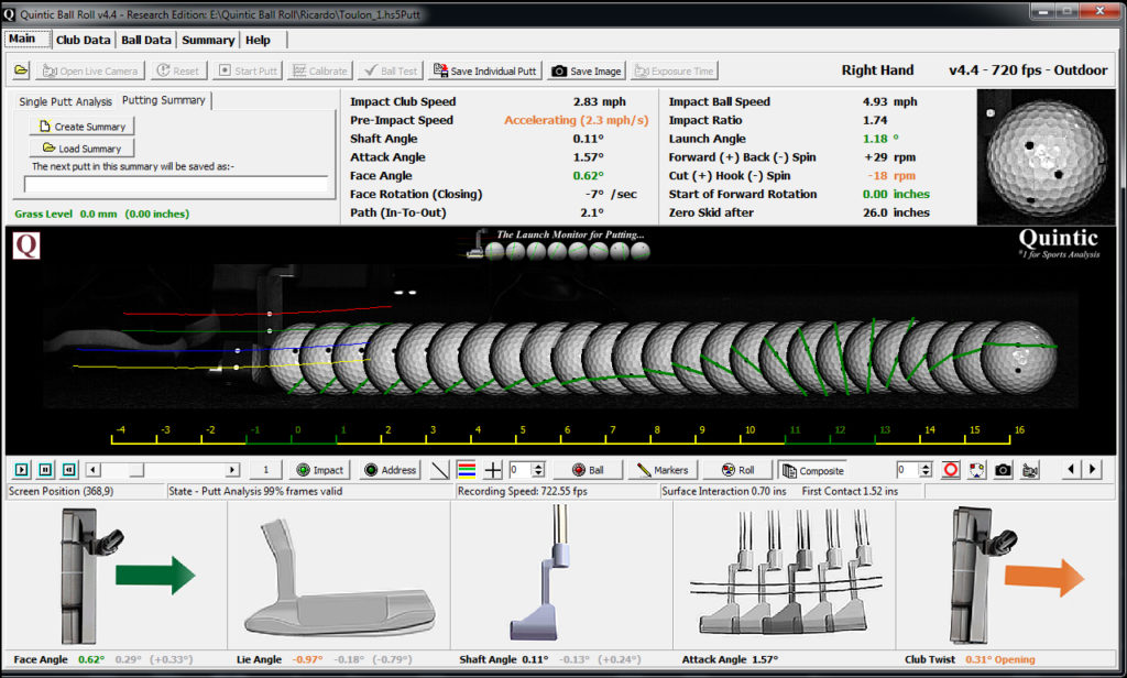 quintic ball roll analysis software
