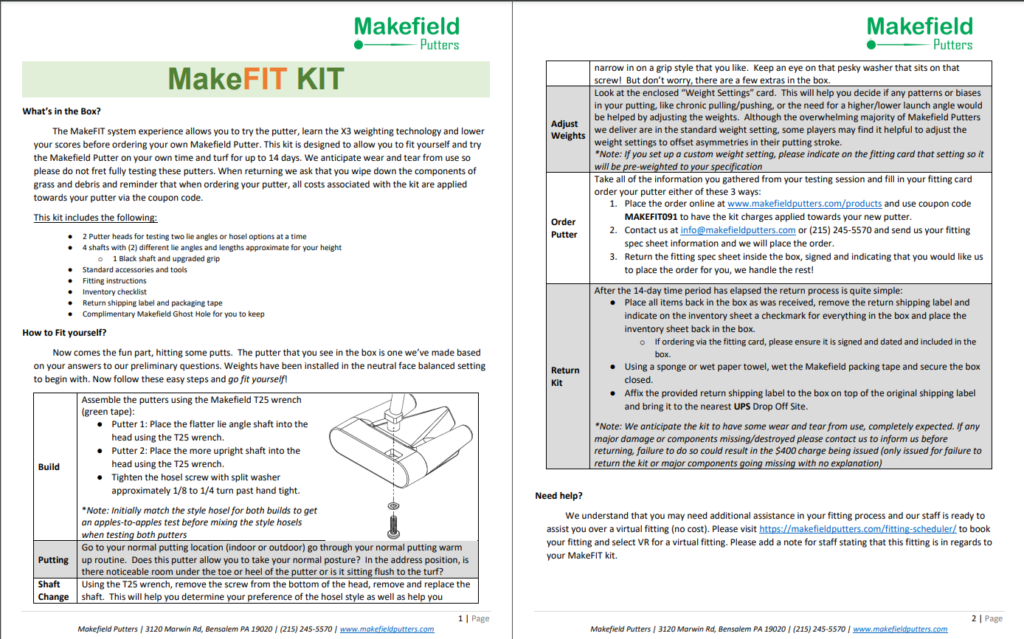 makefit putter fitting kit instructions